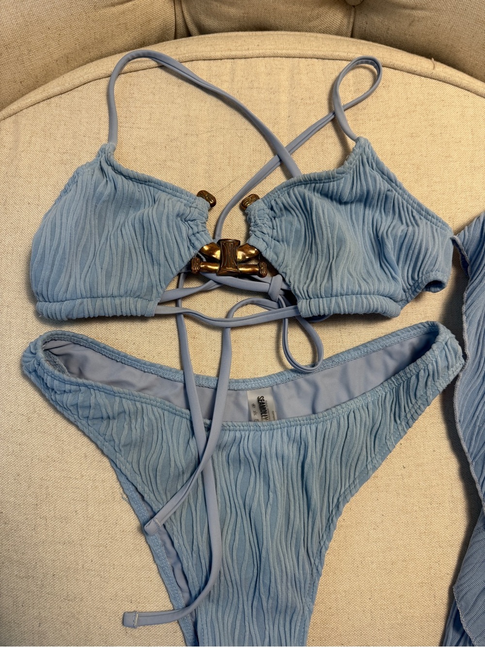 Seamolly Blue Textured Bikini Set + Mini Skirt Cover Up Size Small